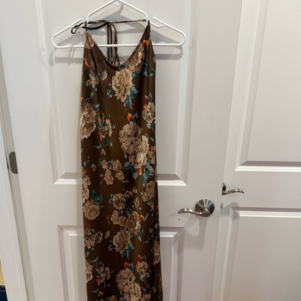 Floral Brown Halter Maxi Dress